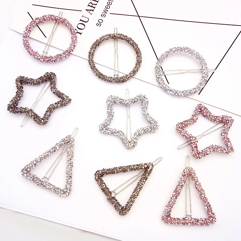 Женская заколка для волос с кристаллами треугольная круглая металлическая