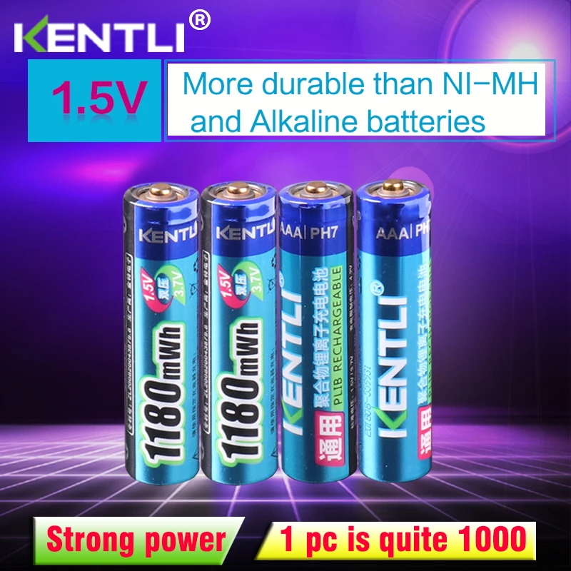 KENTLI 4 шт. без эффекта памяти 1,5 В 1180mWh AAA литий-ионная аккумуляторная батарея для термометра