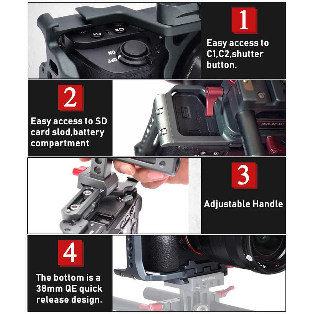 WARAXE DSLR Camera Cage with Quick Release NATO Handle for Sony A7II /A7SII /A7MII /A7RII /A72 Extension Kit-2851 | Электроника