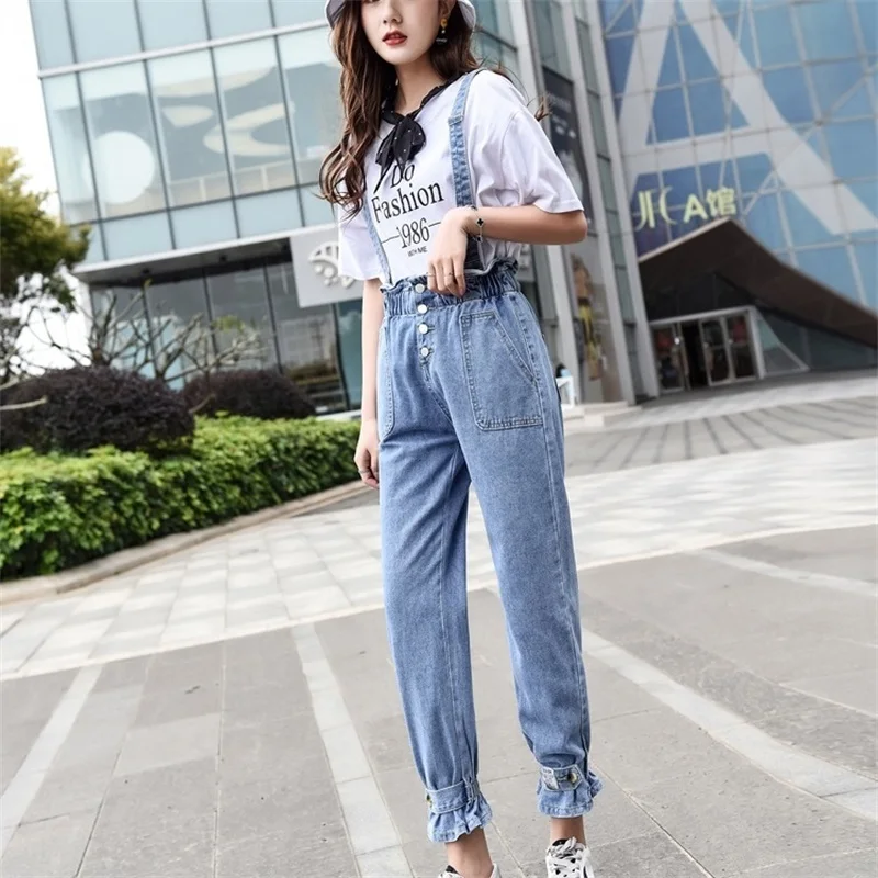 Женский комбинезон винтажный с высокой талией свободный из хлопка | Женская