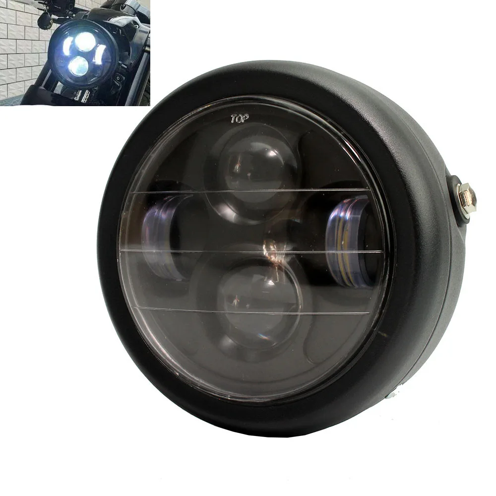 

Black Metal 6.5" Projector LED Headlight For Cafe Racer Bobber Custom