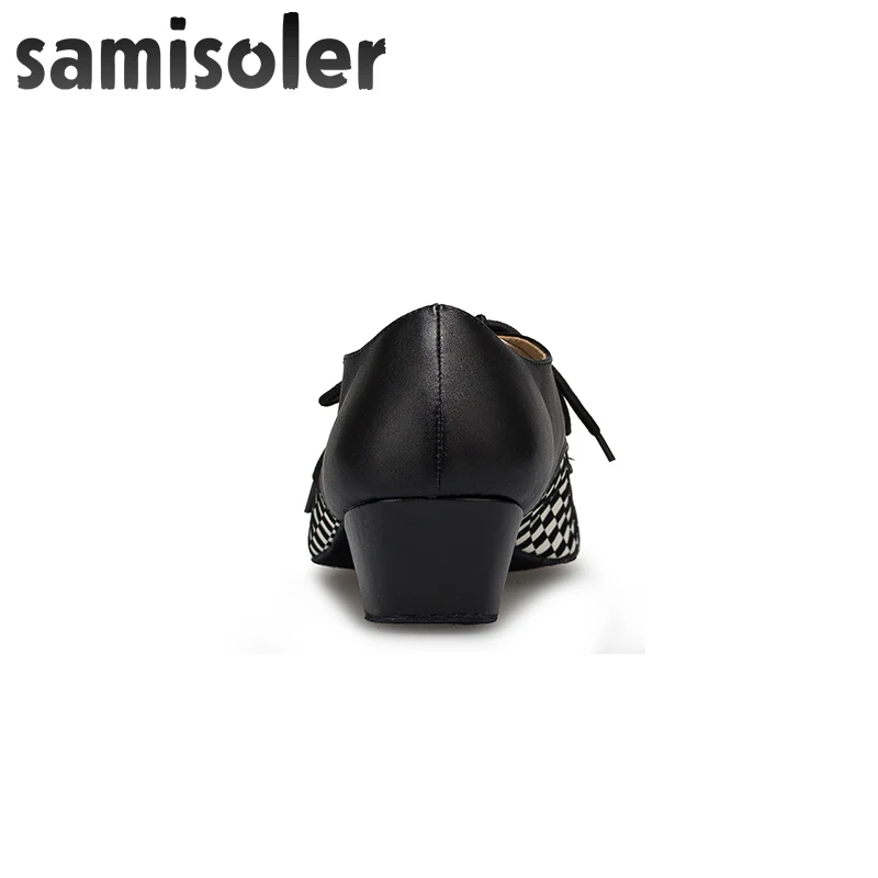 Мужские кожаные туфли для бальных танцев Samisoler черные белые на плоской подошве