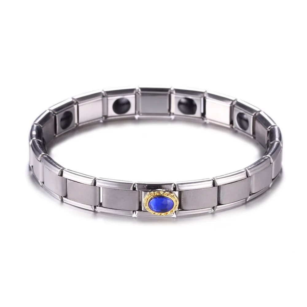 Silver-blue Дизайн эластичный квадратный звено цепи германий энергии здоровья Стразы кристаллический Магнитный браслет для мужчин женщин подарок ювелирные изделия - Окраска металла: Silver-blue