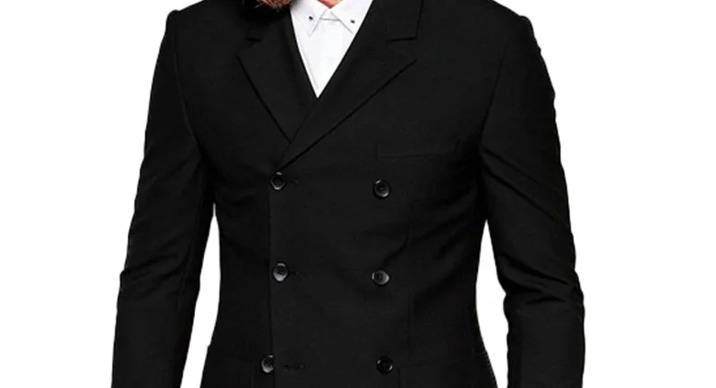 Мужской черный лацкан с тупым отворотом 2 шт костюм обтягивающий официальный