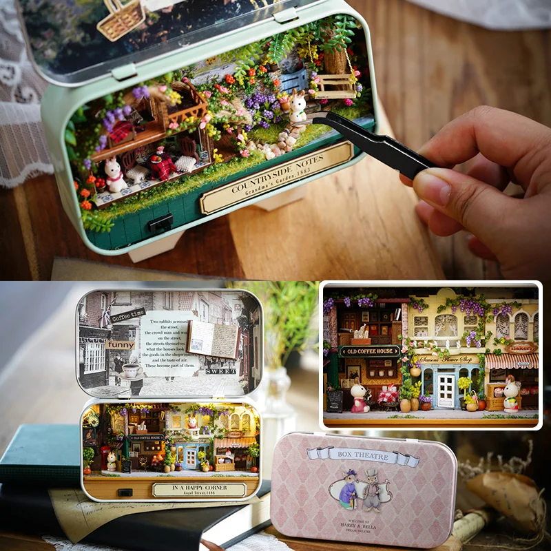 

2019 New Doll House Furnitures Box Theatre DIY Model Miniatures Wooden Dollhouse Toys For children Countryside Notes Drop