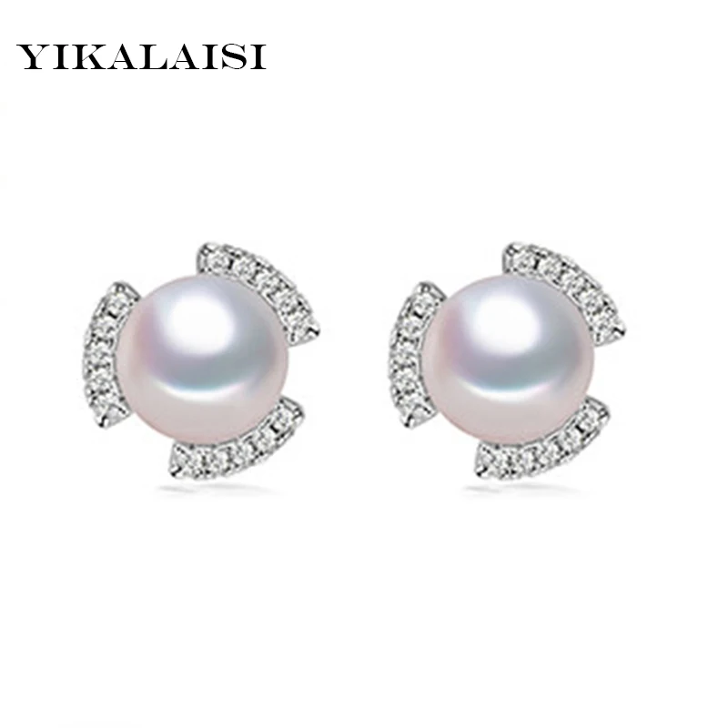 

YIKALAISI 2017 100% Natural Freshwater Pearl jewelry Stud Earrings With 925 sterling silver Jewelry For Women weddings gift