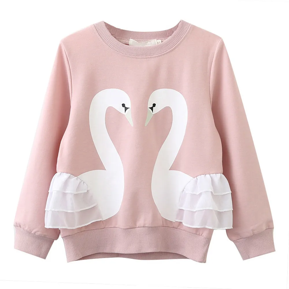 Милая футболка для девочек с изображением лебедя топ длинными рукавами # K02247 |