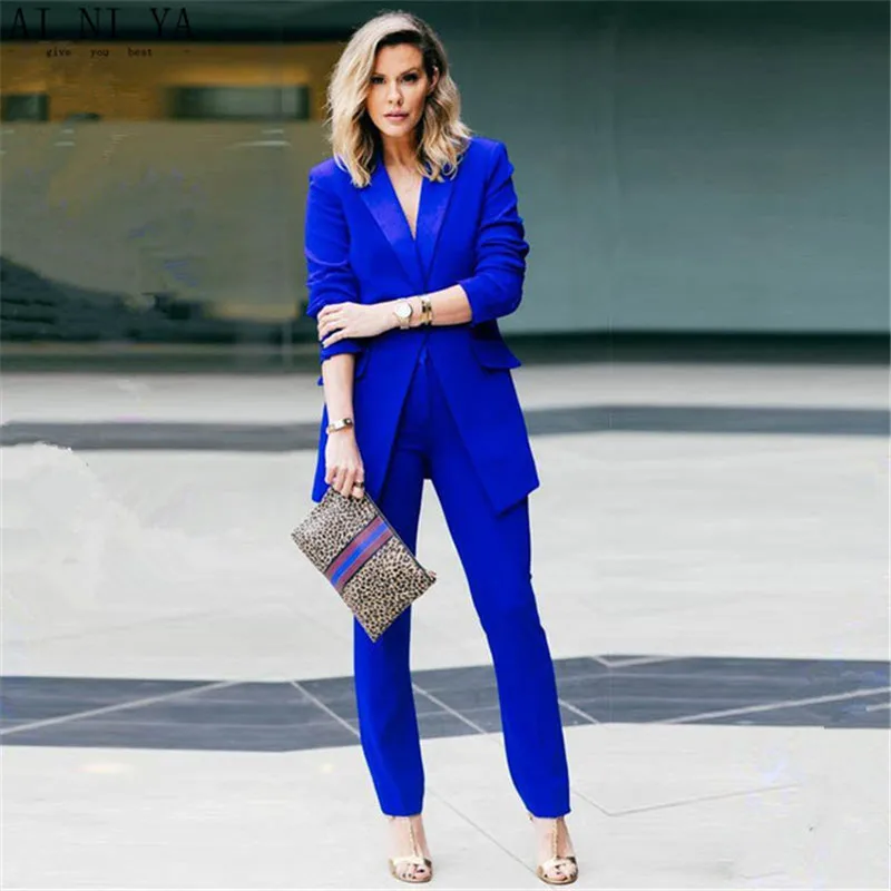 Picture Style casual suits Royal blue 2 piece set women business suits slim fit ladies office uniform elegant pant suits female trouser suits - Цвет: Picture Style