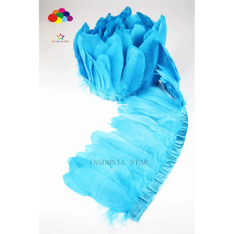 

2Yards/Lots 100% natural Goose Feather Trims Dyed Feather Ribbons lake blue 15-20cm/6-8inch Fringes Cloth Belt DIY decoratives