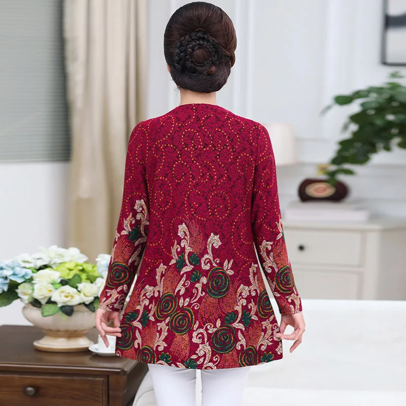 5xl floral top tshirt for women 2020 spring fall new plus size middle age mother long sleeve pullover casual loose bottom shirt | Женская