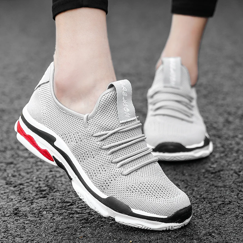 SHARCPCLAW Breathable Men Shoes Casual Black Lightweight Trainers Gray Tide Lace Up Footwear Man Red New Trend | Обувь