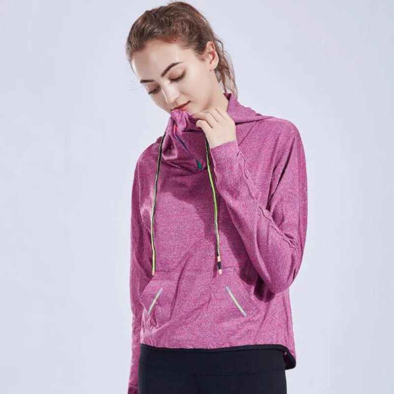 

Women Hooded Yoga Tops Casual Breathable Material Workout Running Shirts Sport Tracksuit Fitness Clothing Yoga Hoodies Size S-L