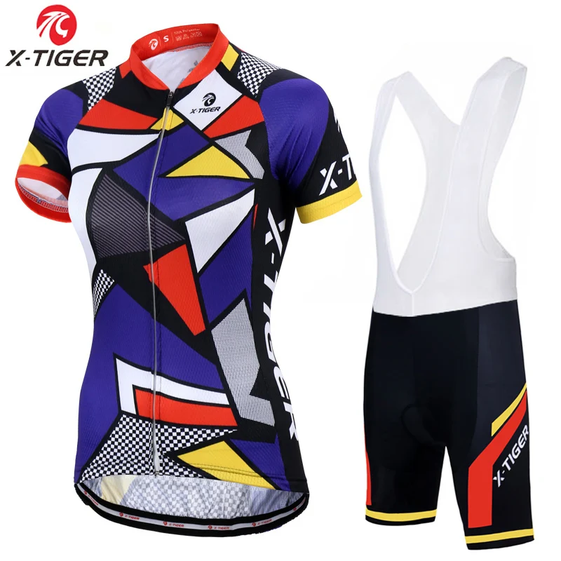 Bib Cycling Set X-Tiger Pro/брендовый Женский комплект для велоспорта с защитой от ультрафиолета, с коротким рукавом, костюм для велоспорта, MTB, одежда для езды на велосипеде, дышащая одежда для велоспорта - Цвет: Bib Cycling Set