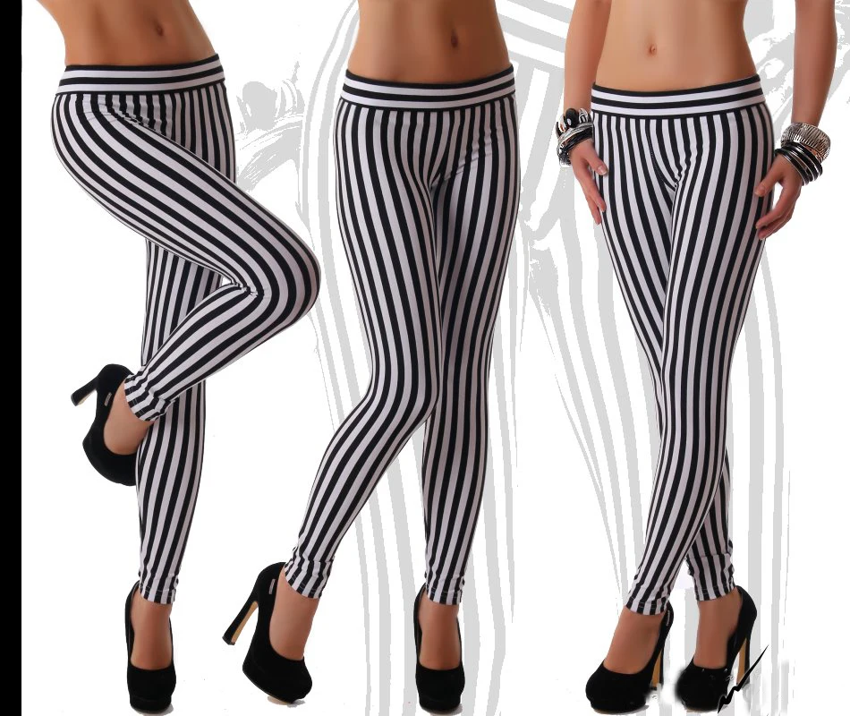 Леггинсы с белыми полосками 3S8458|printed leggings|leggings free shippingfree shipping leggings |