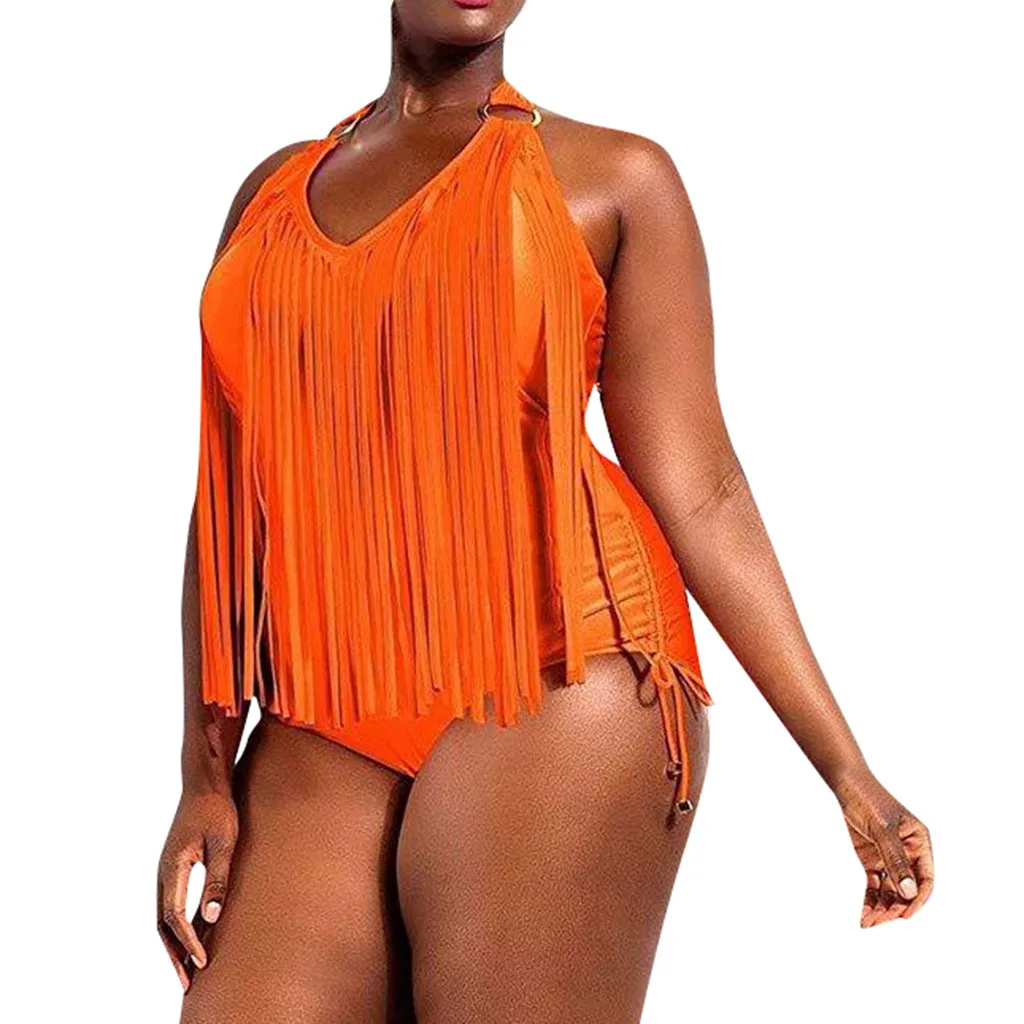 Женский летний купальник бикини с кисточками однотонный черный розовый зеленый