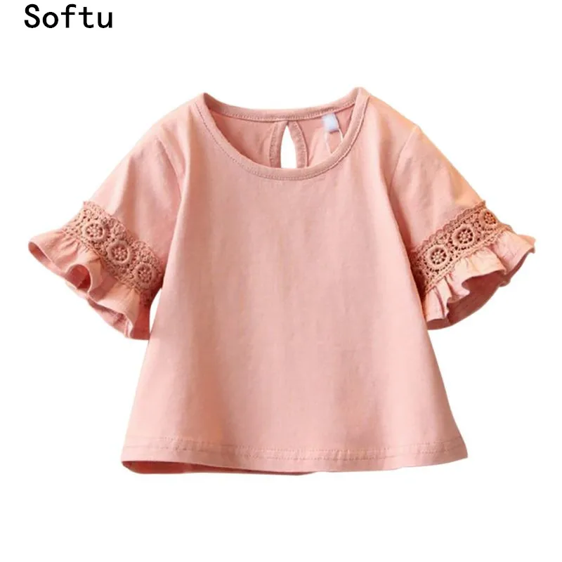 Softu/Кружевная футболка принцессы для девочек милые детские футболки с короткими