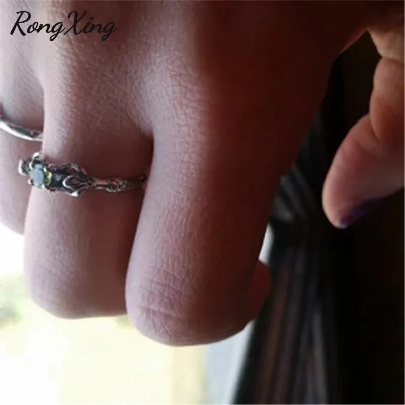 RongXing античное серебряное кольцо русалки цвета морской волны с цирконием для