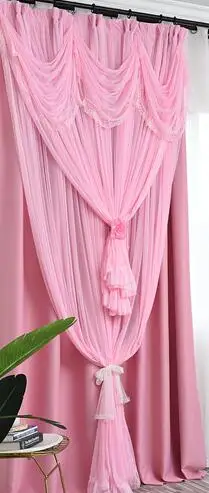 Pink Curtain Многослойная затемненная ткань+ вуаль, занавеска С Балдахином, кружевная оконная занавеска, драпировка на заказ, Штора для спальни, гостиной, домашнего декора - Цвет: Pink Curtain