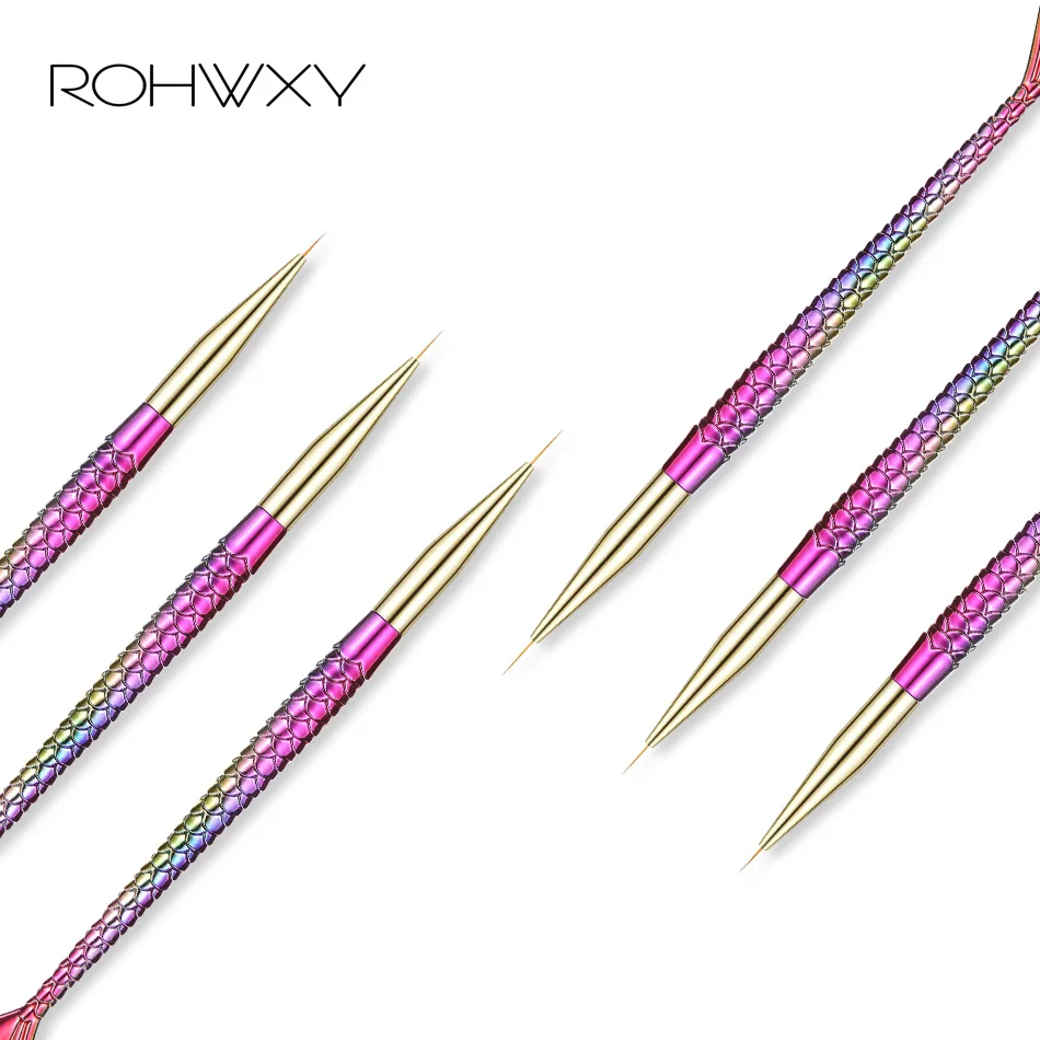 ROHWXY кисть для дизайна ногтей градиентная картина цветок Рисование сетка полоски Кисти для маникюра акриловая УФ гелевая ручка DIY Набор дизайна наконечника