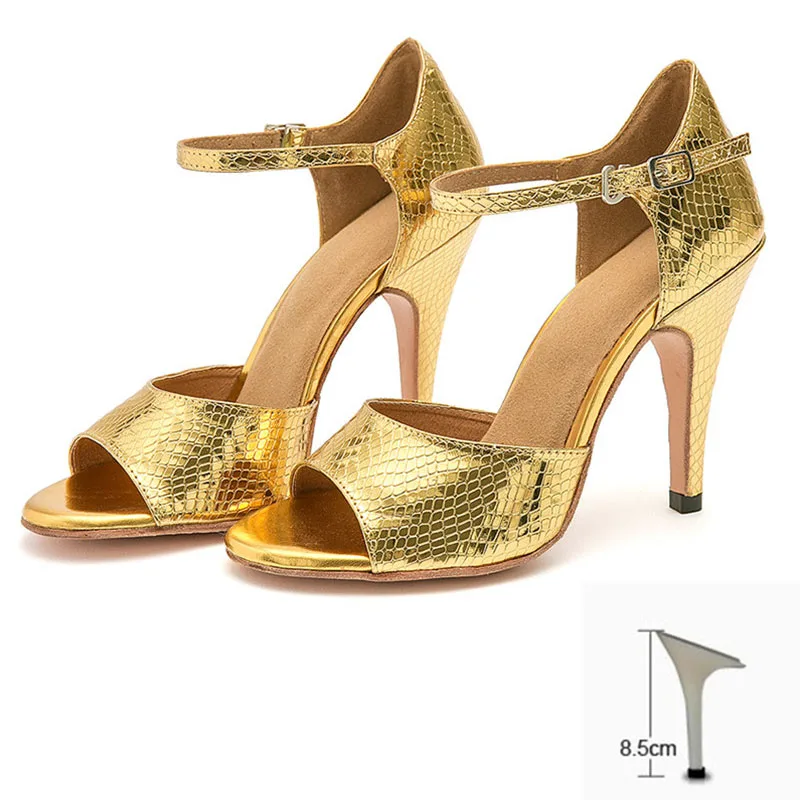 USHINE/EU33-41 Каблук 8,5 см; стиль; цвет черный, красный, синий, золотой; твердая коровья кожа; подошва; кожа; Аргентина; обувь для танго; женская обувь; YC02 - Цвет: Gold 8.5cm