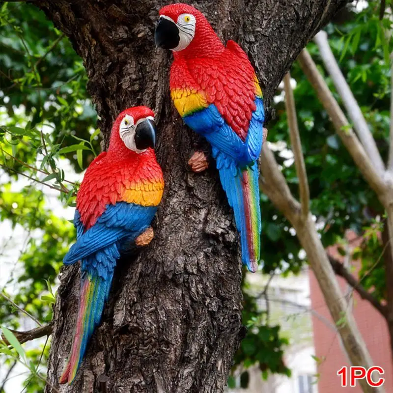 

Durable Fake Simulation Parrot desktop ornament Figurine Resin patio decoration Half Side Lifelike Sculpture