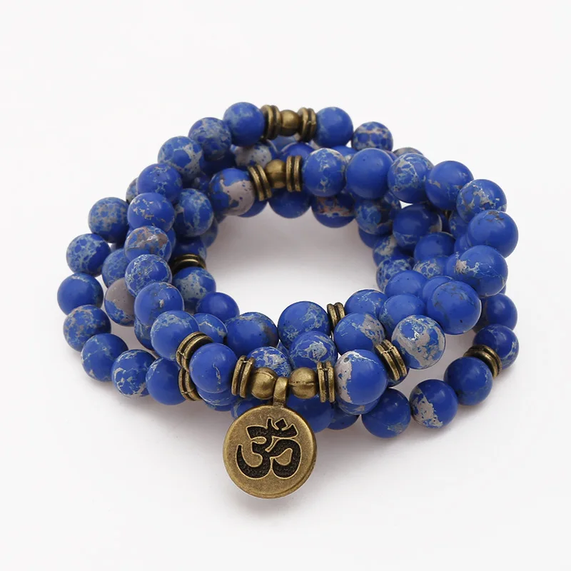 

Trendy Natural Blue Emperor Stone 108 Mala Beads or Necklace OHM Pendant Chakra Yoga Prayer Bracelet Wholesale