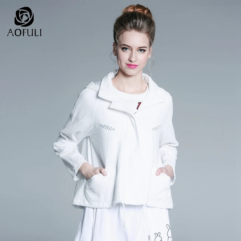 L ~ 6XL клетчатая текстура осенняя белая куртка с капюшоном толстовки длинными