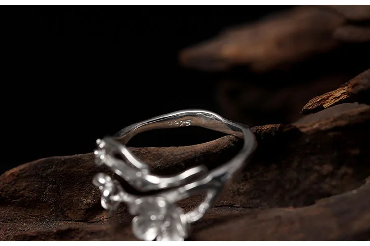 

Uglyless Real S925 Sterling Silver Handmade Ethnic Women Floral Rings Romantic Plum Flowers Open Ring Fine Jewelry Carved Bijoux
