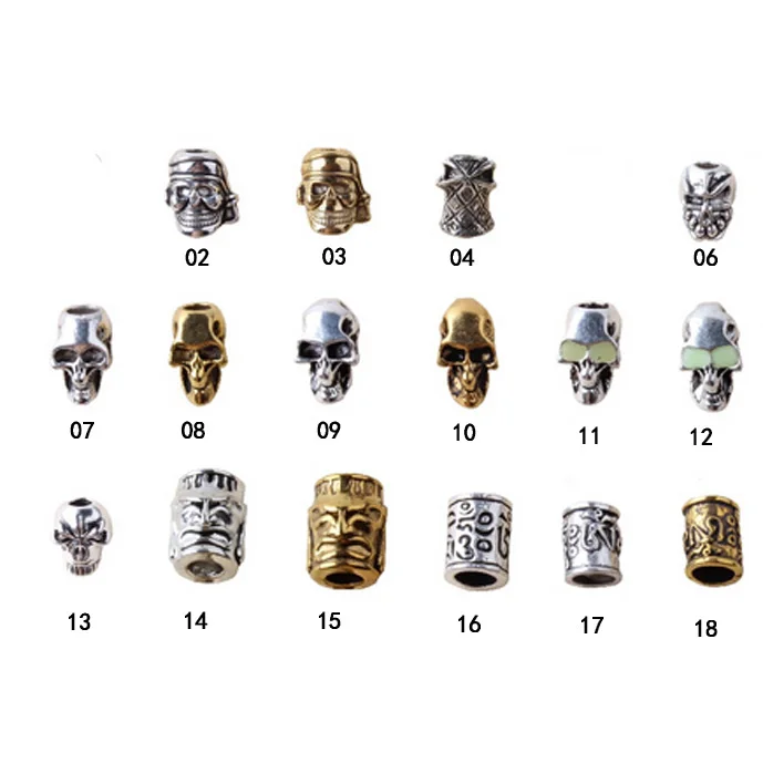 10 шт./лот металлические бусины в виде черепа для паракорда браслета ножа шнурков
