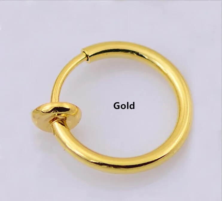 Gold Модный комплект одежды из 2 шт./пара губ Имитация пирсинга носа кольца черный нос кольца поддельный пирсинг 13 мм Лабрет, украшение для пирсинга носа клипса серьги ювелирные изделия из жемчуга - Окраска металла: Gold