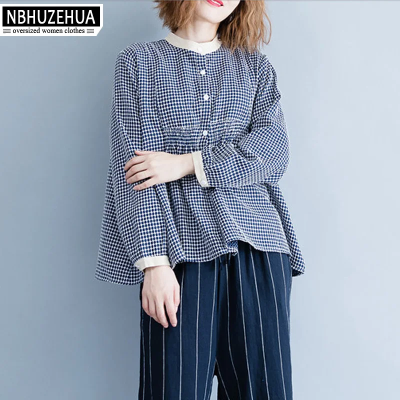NBHUZEHUA F80 женская блузка рубашка 5XL хлопок Осенние клетчатые базовые Топы