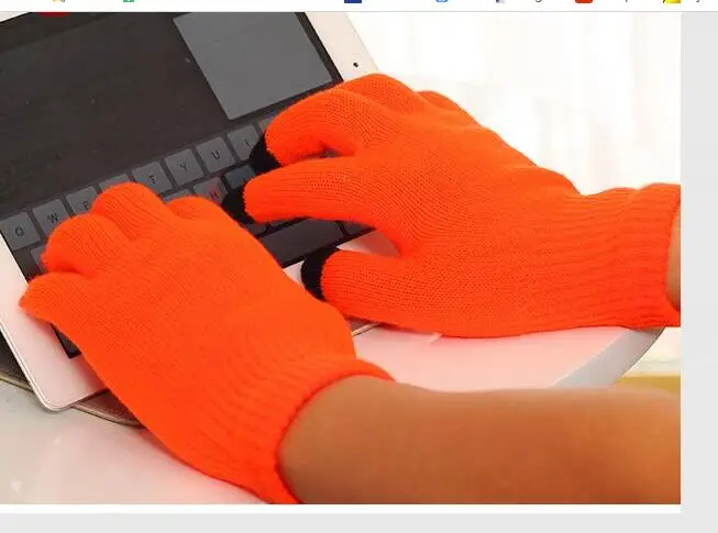 Orange Fashion Female Wool Knitting Touched Screen Gloves Winter Women Warm Full Finger Gloves Stretch Warm Guantes Knit Mitten - Цвет: Orange