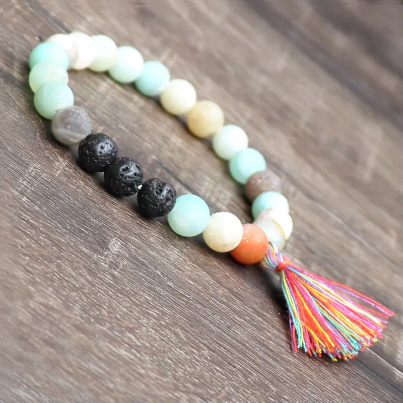 Amazonite tassel Унисекс ювелирные изделия природа Амазонит ляпис-лазурь с вулканической каменная подвеска эфирные масла диффузор браслет для женщин мужчин - Окраска металла: Amazonite tassel