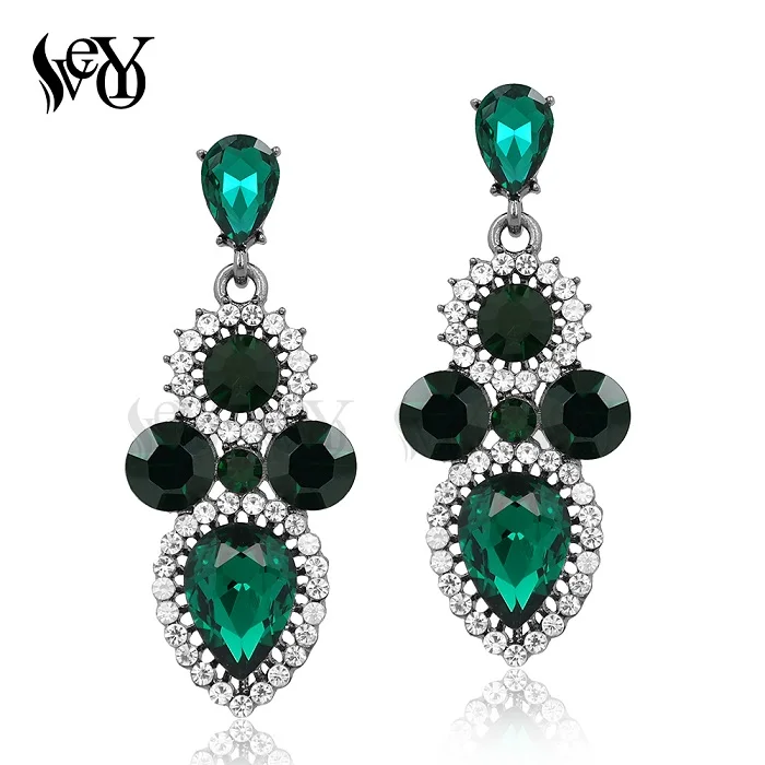 green Кристалл veyo серьги для женщин классические висячие серьги круглые стразы серьги Высокое качество модные ювелирные изделия - Окраска металла: green