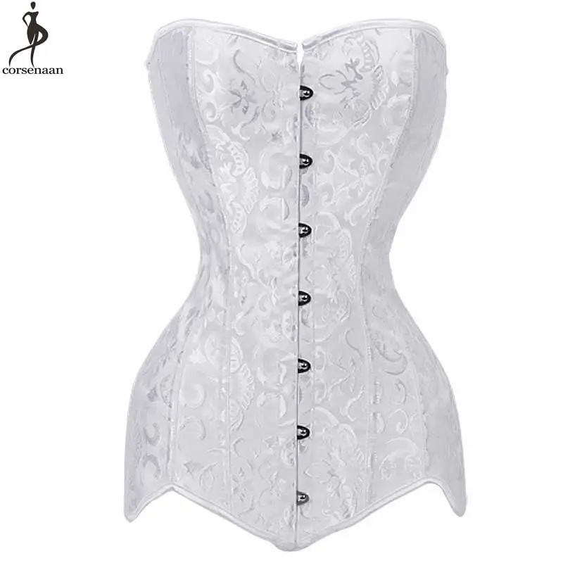 white Белый длинный корсет для туловища, корсет для груди, корсет со спиральными стальными косточками, готический корсет размера плюс, бюстье, корсет для бедер, тонкая талия, корсетт - Цвет: white