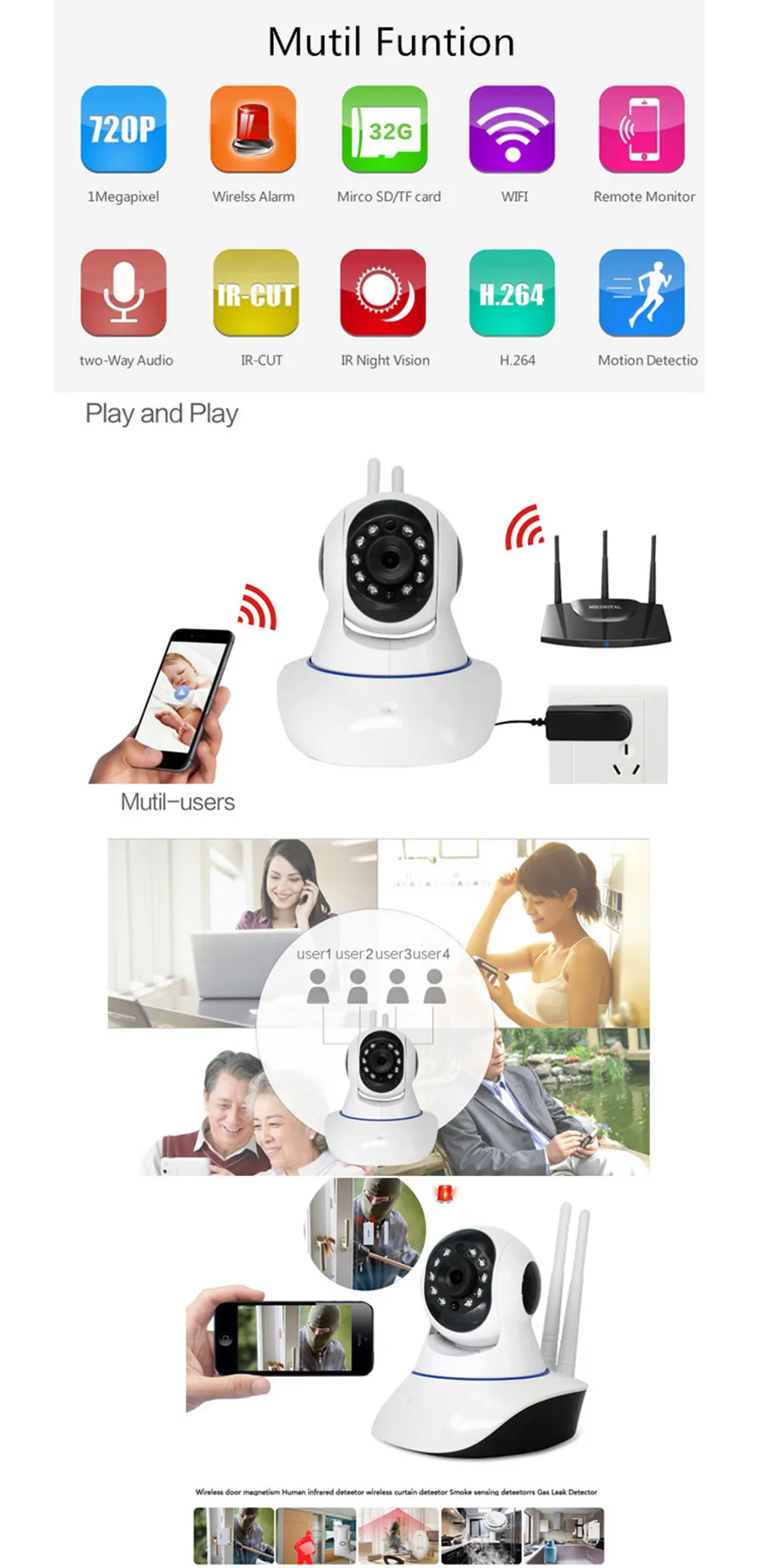 ZILNK 720P Беспроводная ip-камера Wi-Fi Умный дом безопасности HD 2 пути аудио ночного видения детский монитор Поддержка TF карта Onvif белый