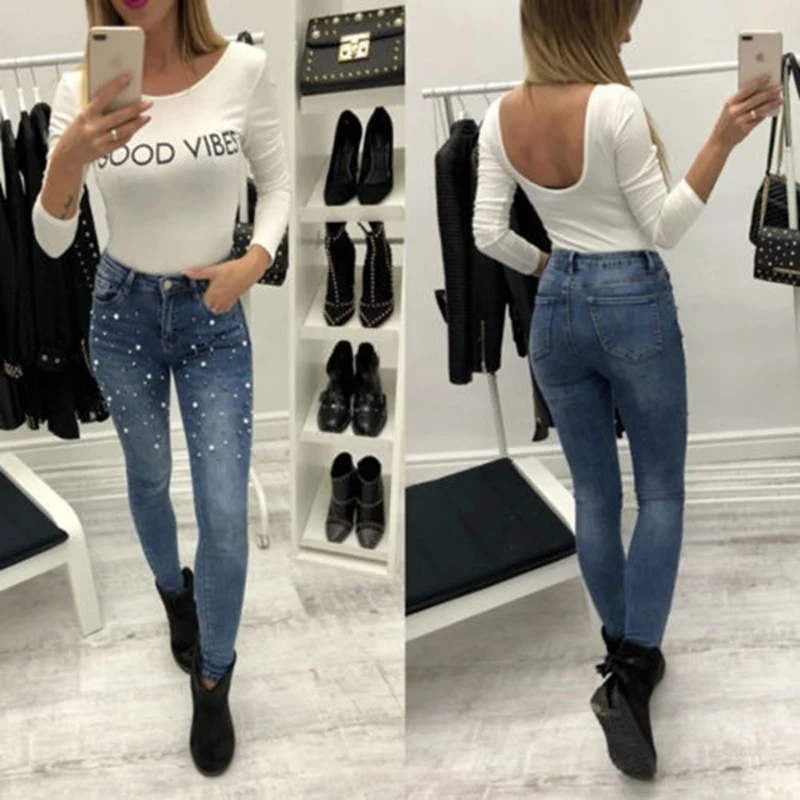 Женские брюки карандаш из денима с высокой талией и вышивкой|skinny denim pants|skinny denimdenim