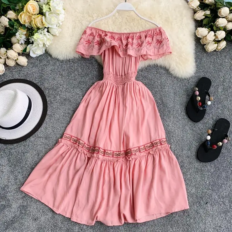 Для женщин Boho Стиль платья Новое лето Slash шеи сексуальная с Shouldre белый длинный