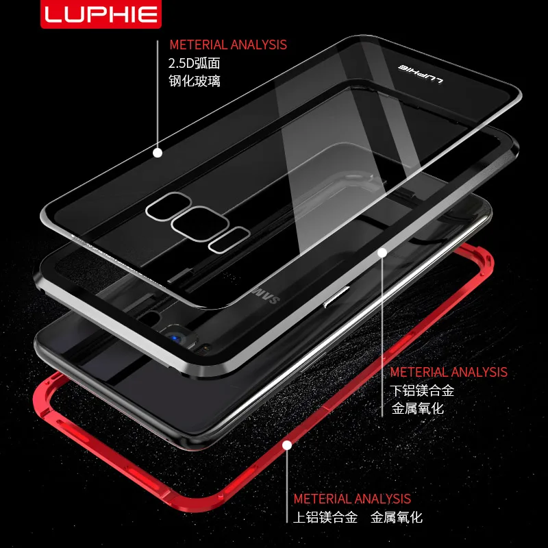 Магнитный металлический чехол LUPHIE для samsung Galaxy S9 S8 Plus Note 9, Магнитный чехол-бампер, прозрачная стеклянная крышка для samsung Note 9, чехол