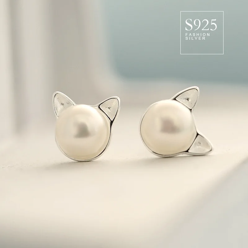 Женские кошачьи уши серебро 925 пробы с натуральным пресноводным жемчугом|925