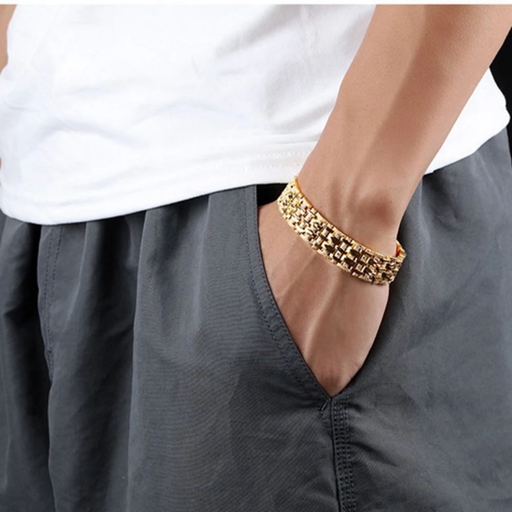 Мужской браслет заполненный золотом не сужающийся книзу цепь браслеты на