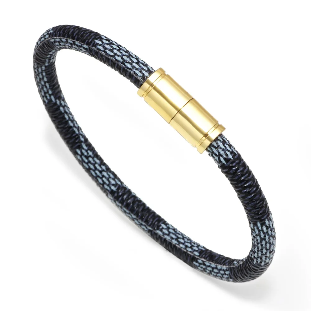 Blue New Fashion Punk Cowhide Leather Men Bracelet Bangles for Women Jewelry Magnetic Snap Charm Bracelet Gift - Окраска металла: Blue