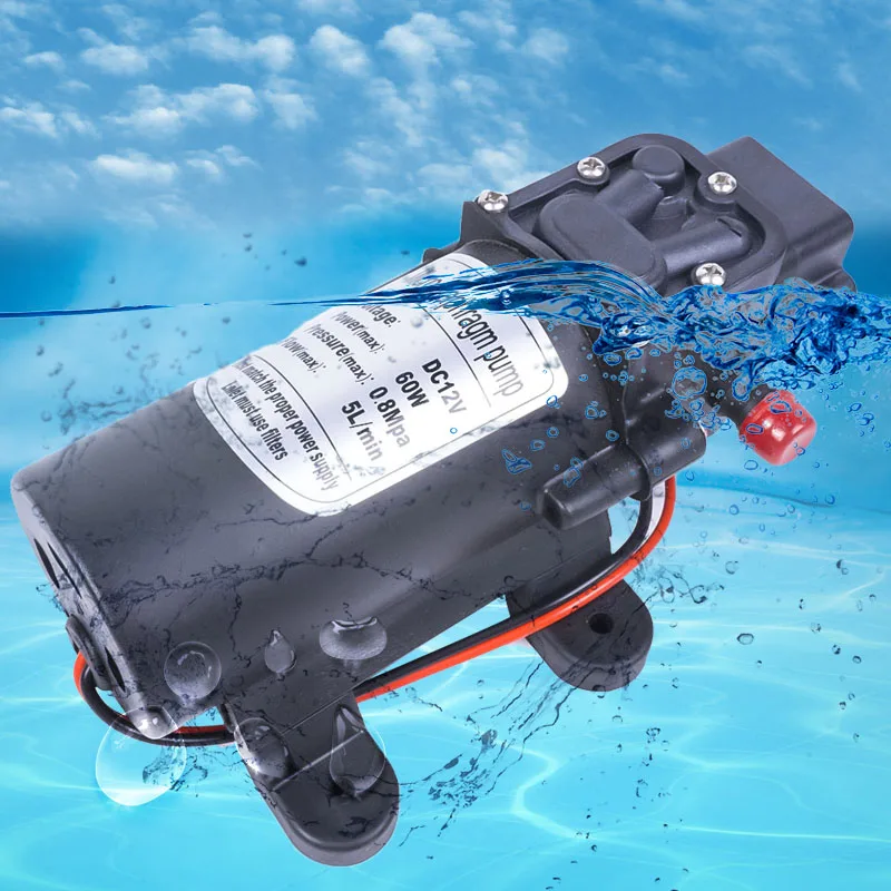 DC 12V 60W 130PSI 5L/мин Электрический мембранный насос Самовсасывающий усилитель для