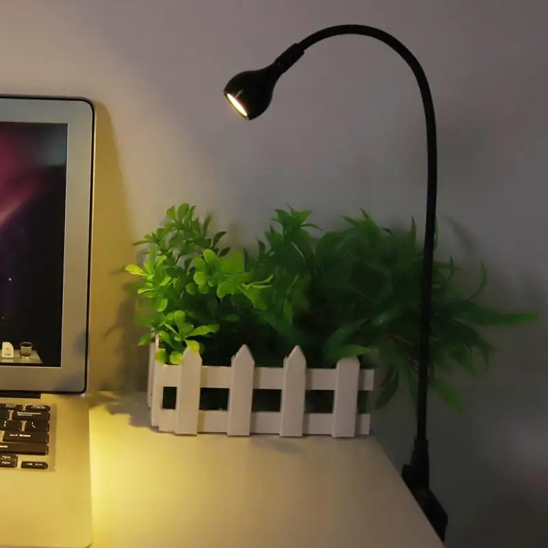 Black Warm White 1 Вт длинная гибкая шея Настольная лампа Портативный USB светодиодный настольная лампа Светильник настольный USB ноутбук лампа для офиса и дома для чтения Лидер продаж - Цвет корпуса: Black Warm White