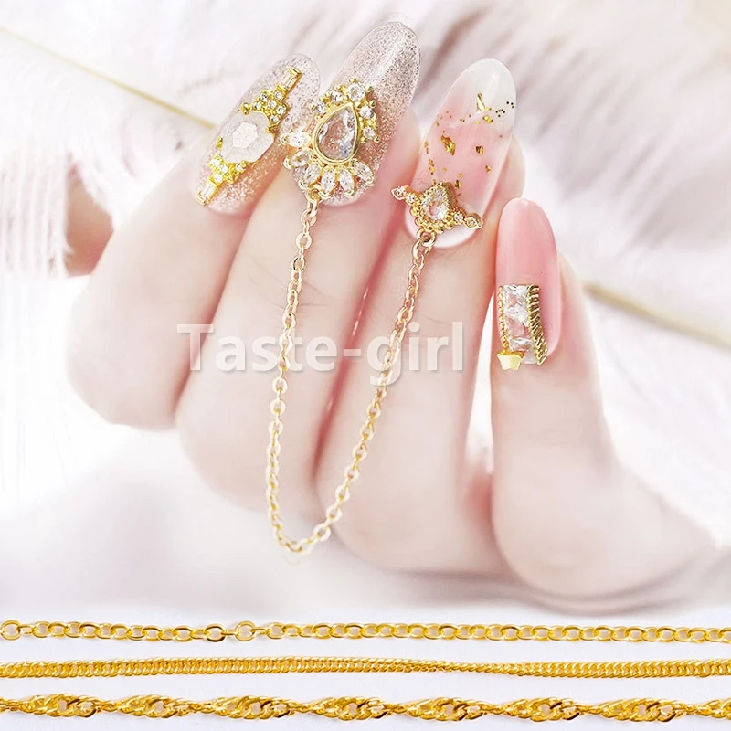 6 Grids/Pack Multi-size 3D Nail Art Decorations Rose Gold Silver Metal Chain Beads Line Snake Bone Nails Accessories Supplies images - 6