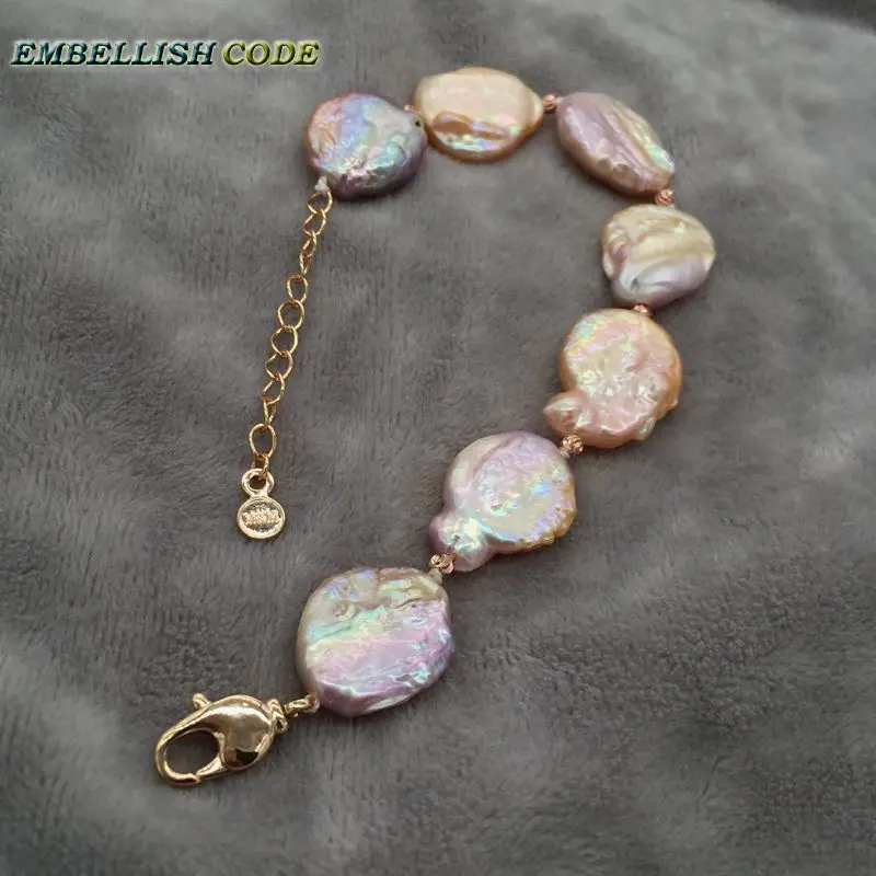 new baroque pearl bracelet Bangle hook dangle earring set red gold-plated peach purple color flat round coin shape real women | Украшения и