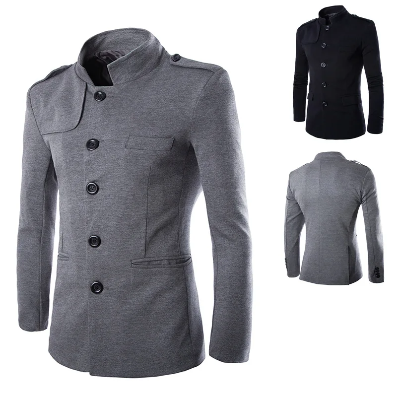 high Quality Stand Collar Coat Suit Jackets Slim Fit Mens Cardigans 2 colors M-2XL Hot Sale | Мужская одежда