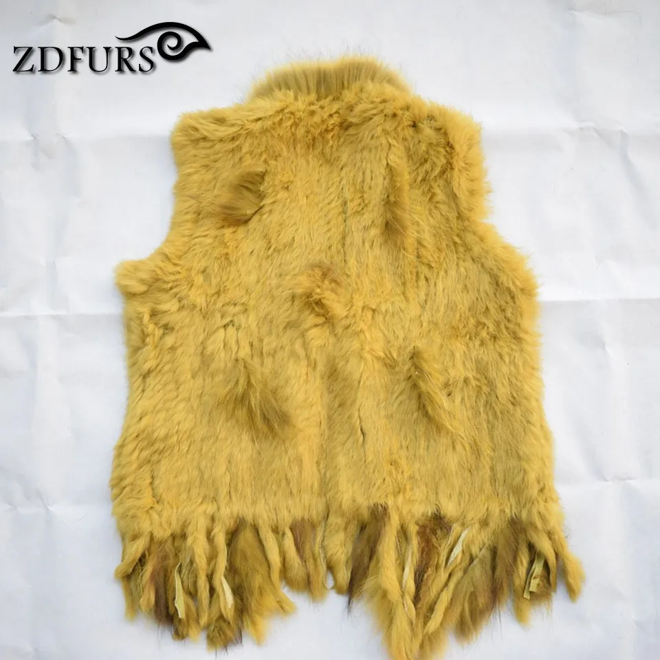 ZDFURS* вязаный жилет из кроличьего меха, меховой воротник из енота, вязаный жилет из кроличьего меха, жилет