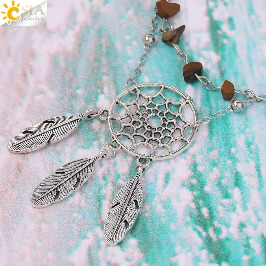 CSJA Ловец снов ножные браслеты для девушек из натурального камня двухслойный