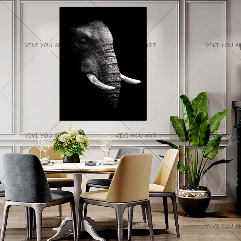 Большой размер Ручная роспись абстрактный слон картина маслом на холсте черный